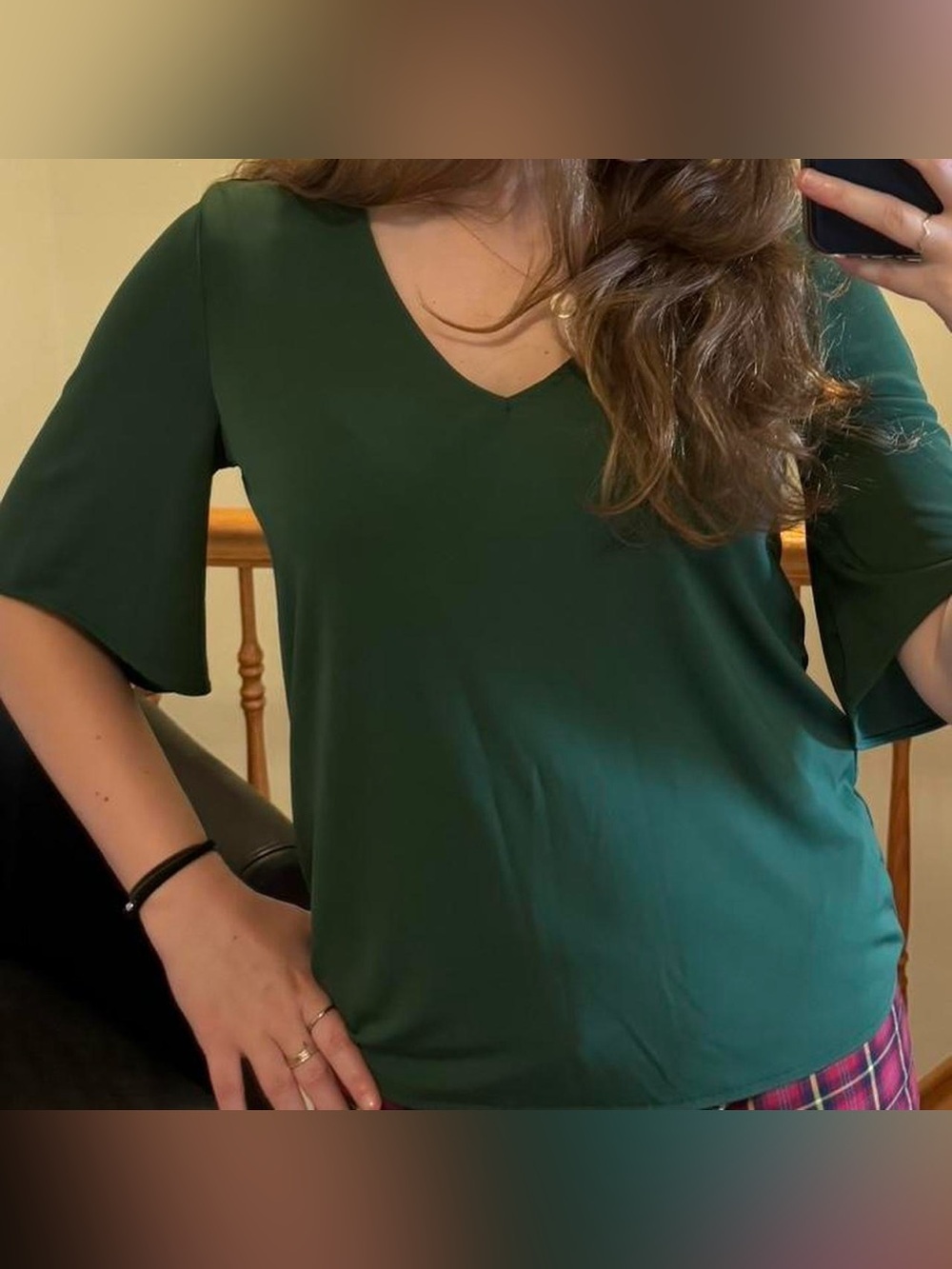 vintage green bell sleeve v-neck top